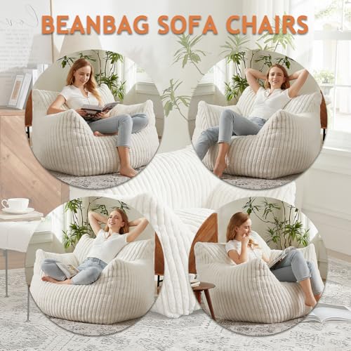 Giant Bean Bag Chairs for Adults with Filling Plush Fluffy Bean Bag Chairs for Teens with Armrests Comfy BeanBag Lazy Couch Sofa Chair for Bedroom