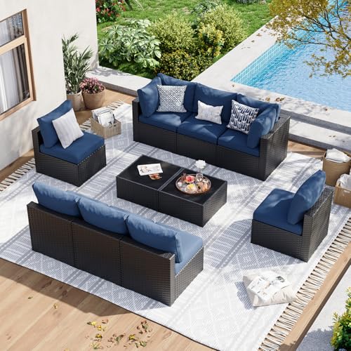 Aoxun 7 Piece Patio Furniture Set Wicker Rattan Patio Sectional Sofa Set Outdoor Seating Furniture with Thickened Cushion, Grey