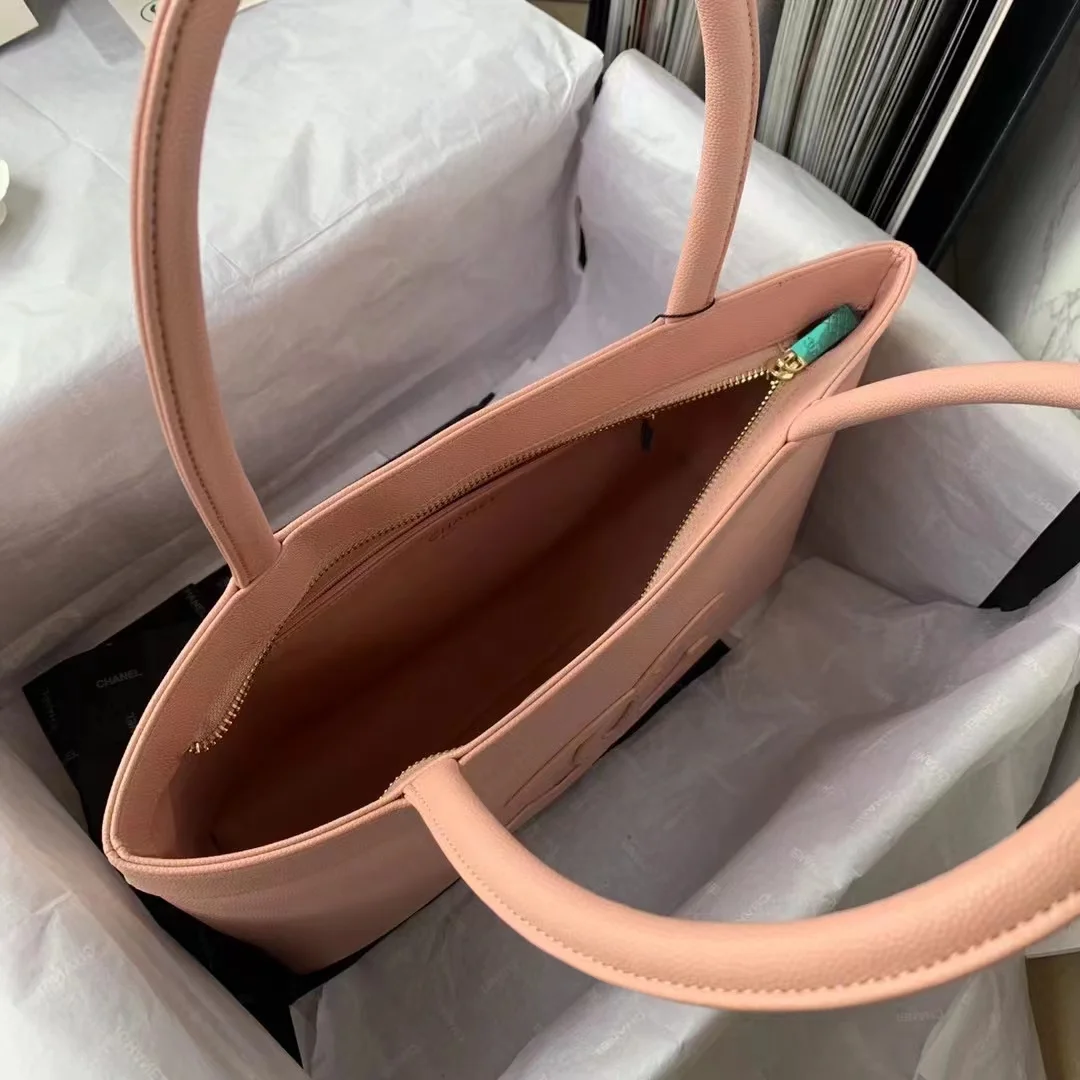 Chanel Vintage CC Open Tote Caviar East West Pink For Women, Women&rsquo;s Bags 14.5in/36.9cm