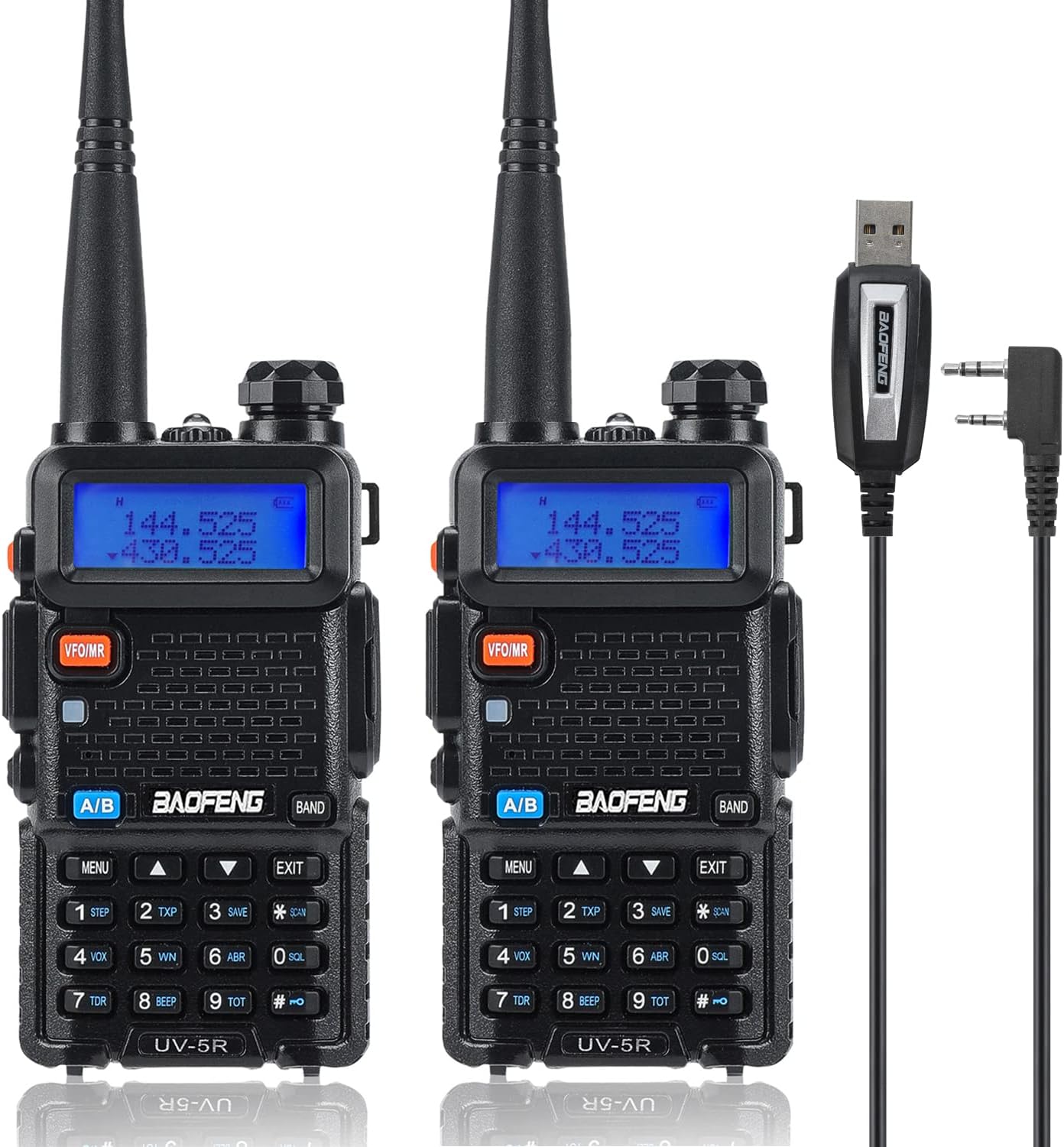 BAOFENG 2 Pcs UV-5R Dual Band Amateur Radio VHF/UHF Walkie Talkie 1800mAh Battery with Programming Cable Pack of 2