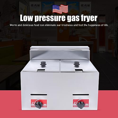 LPG Gas Deep Fryer Commercial Countertop Deep Gas Fryer Natural Gas Food Warmer Stainless Steel for French Fries Restaurant Home Kitchen