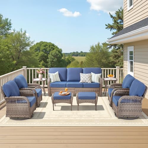 7 Pieces Outdoor Furniture Set with Swivel Chairs