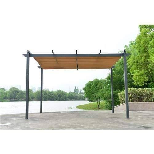 Aleko PERGSAND10X13 Aluminum Outdoor Retractable Canopy Pergola - 13 x 10 ft - Sand Color