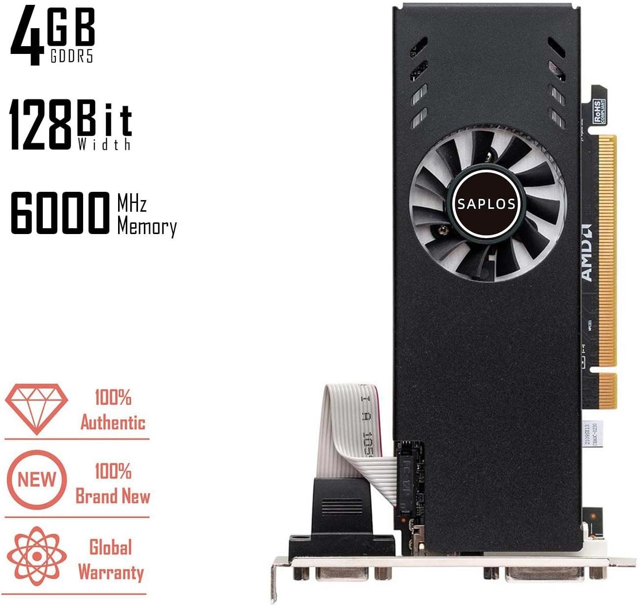 SAPLOS Radeon RX 550 Low Profile Graphics Card, 4GB, GDDR5, 128-bit, VGA/DVI-D/HDMI, Video Card for PC Gaming, 4k@60Hz Output, Computer GPU
