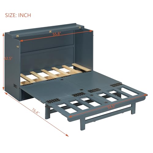 Merax Full Size Murphy Bed Cabinet with USB Charging Station and Large Storage Drawer, Foldable Pull Out Murphy Chest Bed for Apartments, Bedrooms