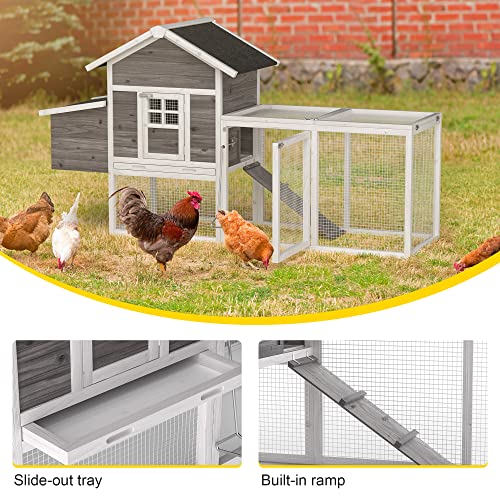 GOJOOASIS 80" Chicken Coop for 2-4 Chickens Outdoor Wooden Hen House Poultry Pet Hutch for Backyard w/Run Cage & Nesting Box(A)