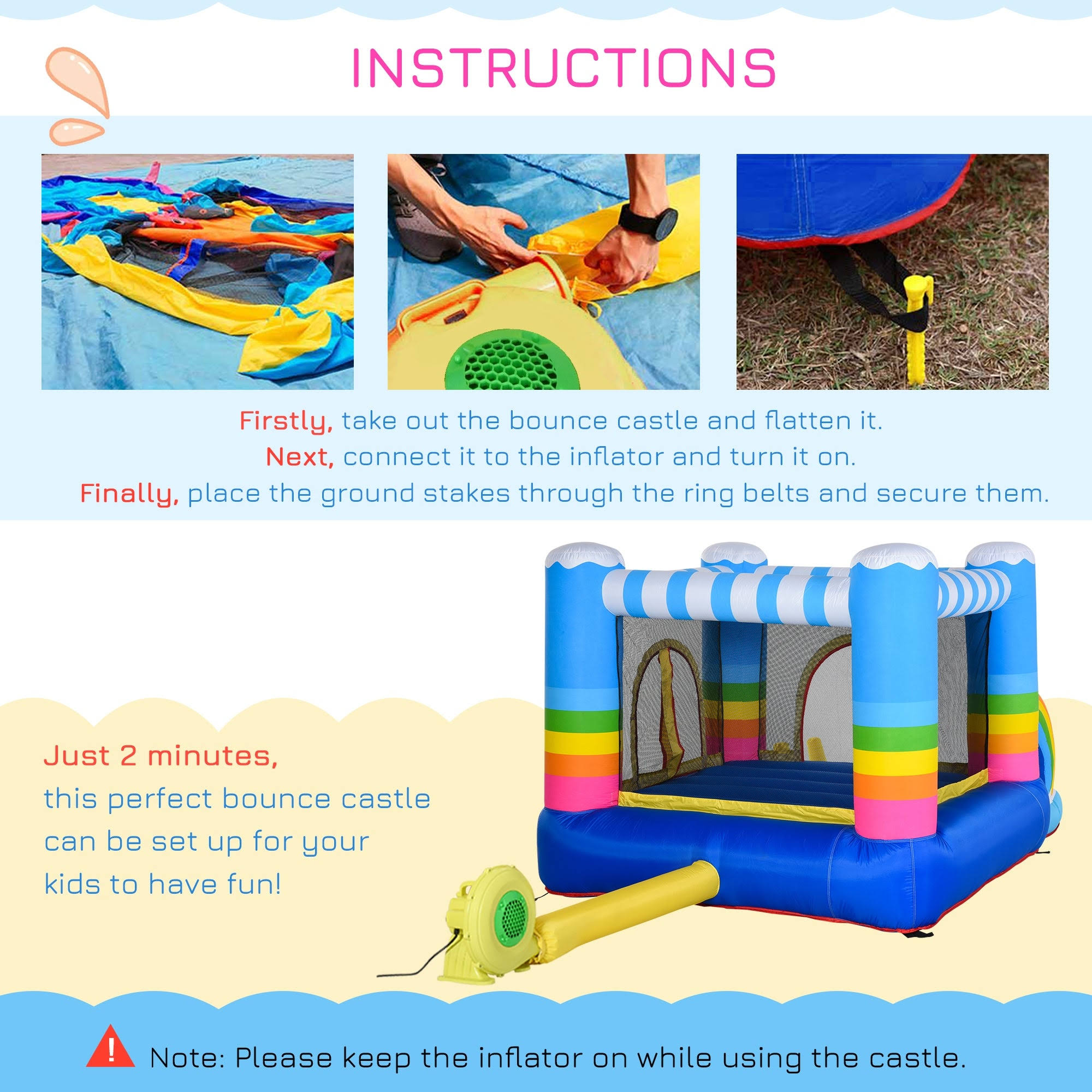 Outsunny 2-in-1 Kids Inflatable Bounce House Jumping Castle with Trampoline and Pool, with Carry Bag u0026 Inflator Included