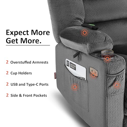 MCombo Zero Gravity Power Recliner Chair with Heat and Vibration Massage, Reclining Chair with USB & Type C Ports, Cup Holders for Living Room