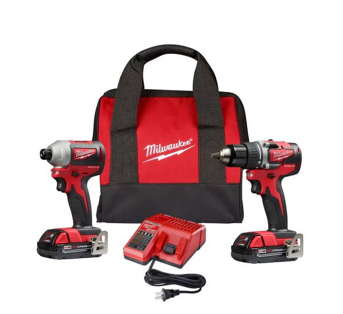 Milwaukee M18 18-Volt Lithium-Ion Brushless Cordless Compact Drill/Impact Combo Kit (2-Tool) W/ (2) 2.0Ah Batteries, Charger & Bag