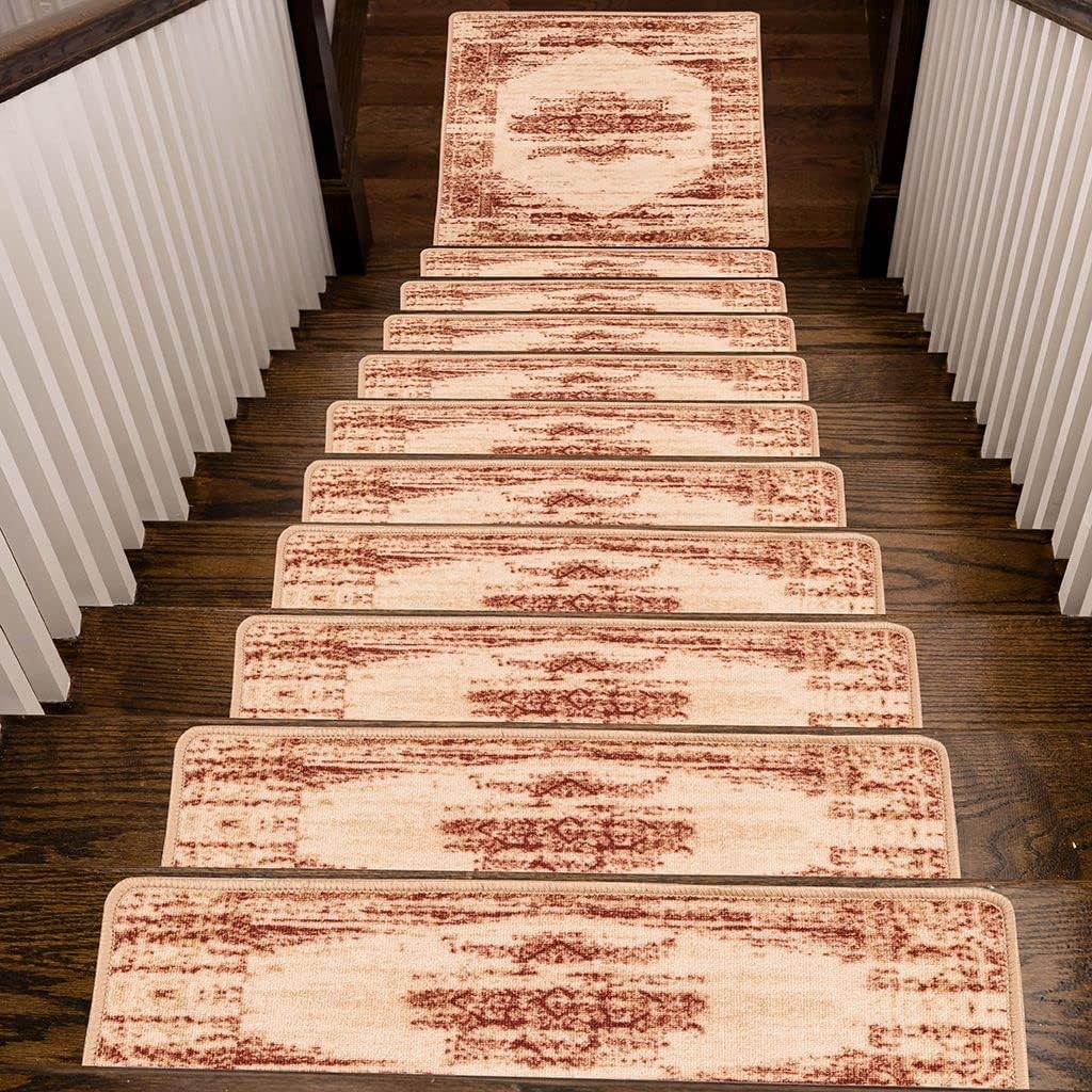 Benissimo, 13+1 Stair Treads Carpet, Landing Slip Resistant Stair Rugs, Cotton, Modern Printed Design, Soft Runner for Indoor Wooden Step