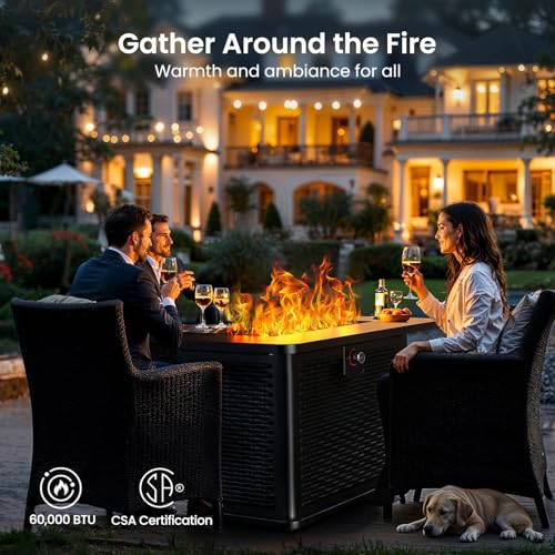 Ciays 43-Inch Rectangular Propane Fire Pit with 60,000 BTU Output, Gas with Cover and Rocks