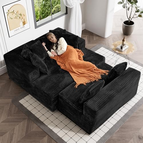 131" Modular Sectional Sofa Cloud Couch, Corduroy Memory Foam Black Sectional Couches for Living Room, Modern Deep Seat Boneless Sofa