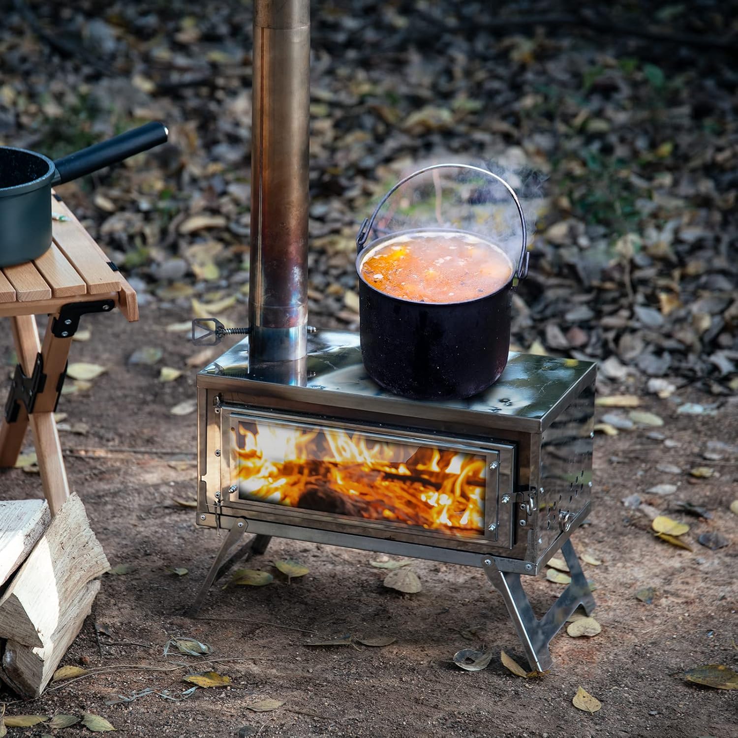 Fastfold Hot Tent Stove with Reinforced Body, Portable Wood Burning Stove with Secondary Combustion