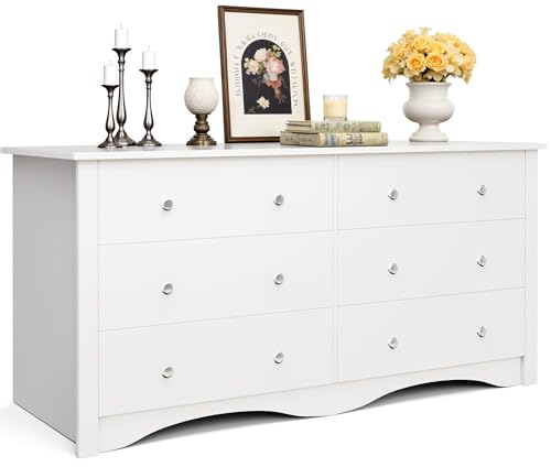JUMMICO Dresser for Bedroom, 6 Wood Dresser Drawers, Wide Chest of Drawers, Storage Tower Unit, Modern Design for Bedroom, Living Room, Hallway