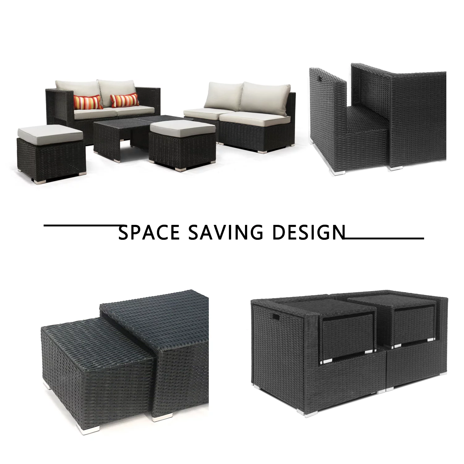 8 PCS Fully Assembled Patio Furniture Sets Outdoor Sectional Sofa Furniture Outside Couch Conversation Sets Space Saving Deep Seating with Back