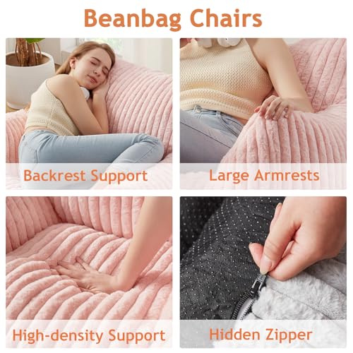 Giant Bean Bag Chairs for Adults with Filling Plush Fluffy Bean Bag Chairs for Teens with Armrests Comfy BeanBag Lazy Couch Sofa Chair for Bedroom