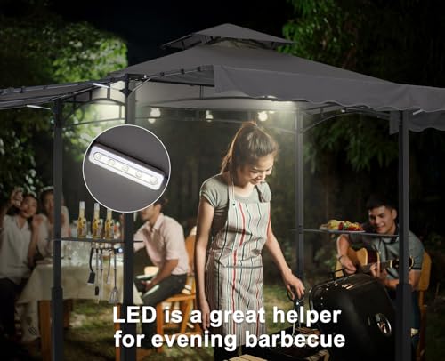 ABCCANOPY 8x5 Grill Gazebo - Outdoor BBQ Canopy Shelter with Led Light for Patio Backyard Grilling (Dark Gray)