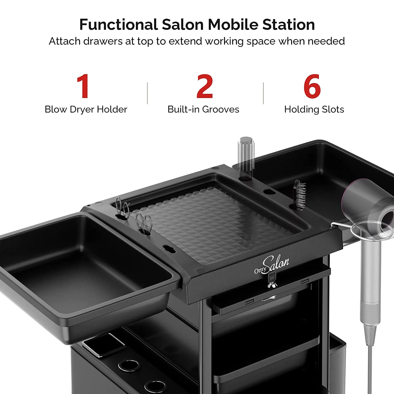 OmySalon Salon Trolley with Lock 6 Drawers, Hot Tools Holder, Hair Cart Organizer w/Wheels