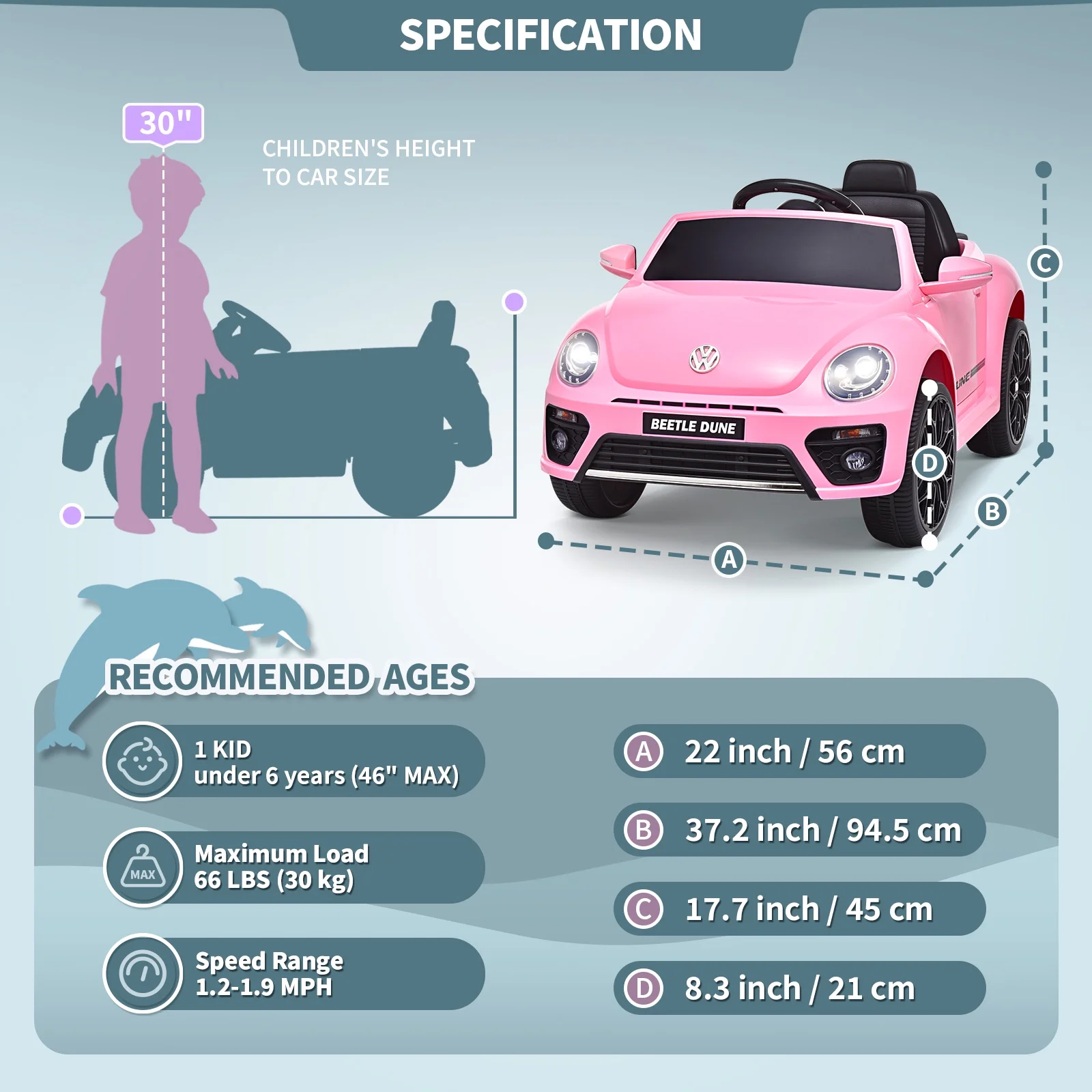 Joywhale 12V Kids Ride on Car Licensed Volkswagen Beetle Battery Powered Electric Vehicle for Kids, with 2.4G Remote Control