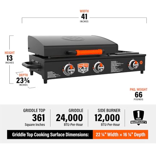 Blackstone 1860 On The Go Range top Combo with Hood & Handles Heavy Duty Flat Top BBQ Griddle Grill Station for Kitchen, Camping, Outdoor