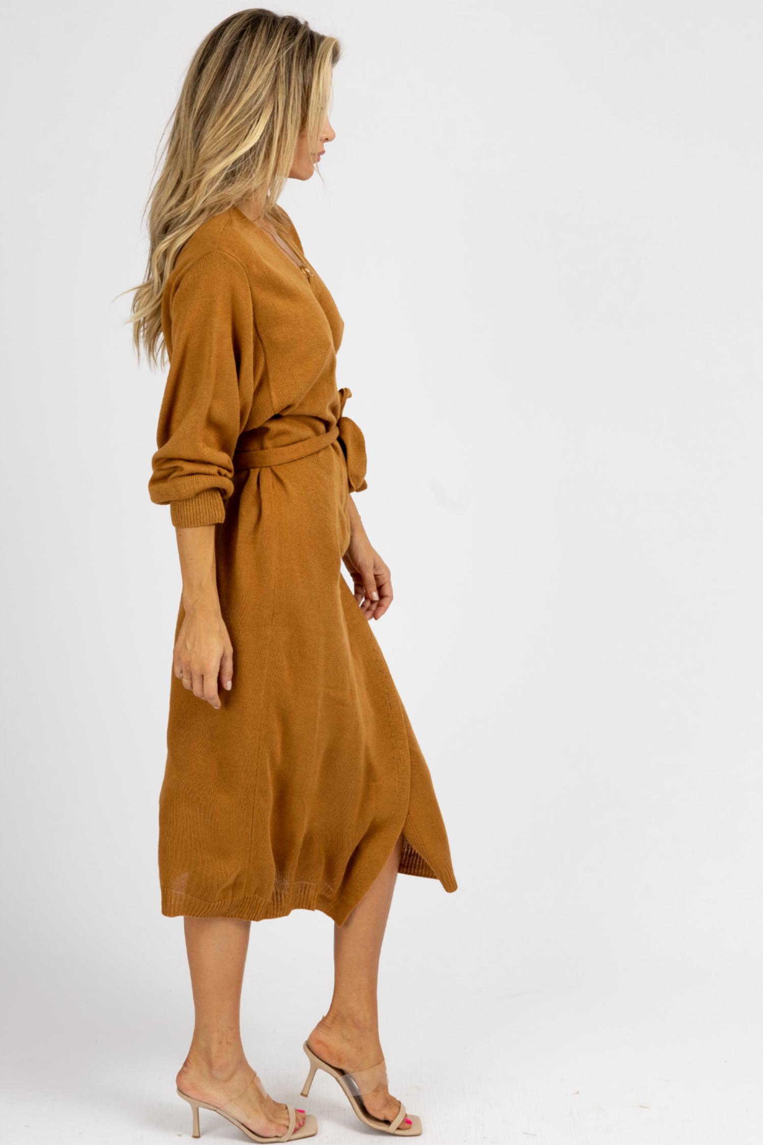 MABLE Knit Wrap Sweater Midi Dress