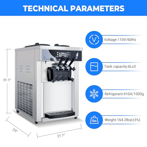 Commercial Ice Cream Maker, 1800W 3 Flavors Soft Serve Ice Cream Machine