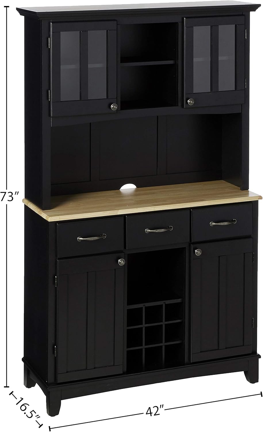 Homestyles Black Natural Wood Top Buffet Server and Hutch