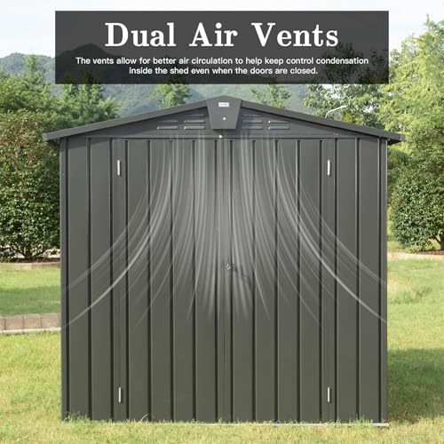 6x4 ft Small Outdoor Metal Storage Shed with Floor Frame & Lockable Door, Heightened Entry Garden Tool Shed for Backyard, Durable Galvanized Steel