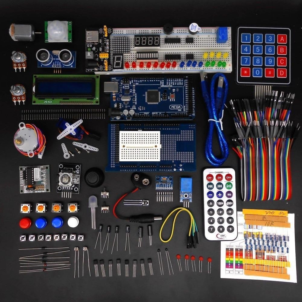 Complete Ultimate STEM Electronic Projects Starter Kit for Arduino with Mega2560, LCD1602, Servo, Stepper Motor, Sensors, Breadboard , Jumper Wire
