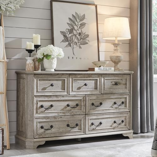 T4TREAM Farmhouse 5 Drawers Dresser for Bedroom, 48" Tall Wood Rustic Chest of Drawers with Natural Texture, Vintage Design