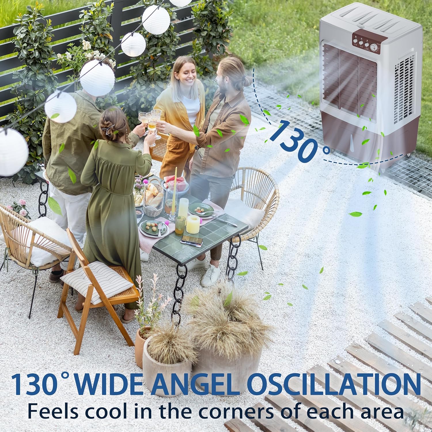 Evaporative Cooler, 3500CFM Evaporative Air Cooler with 8 Gal Large Tank, 130°Oscillation Swamp Cooler Air Conditioner with Push Button, 2 Ice Packs