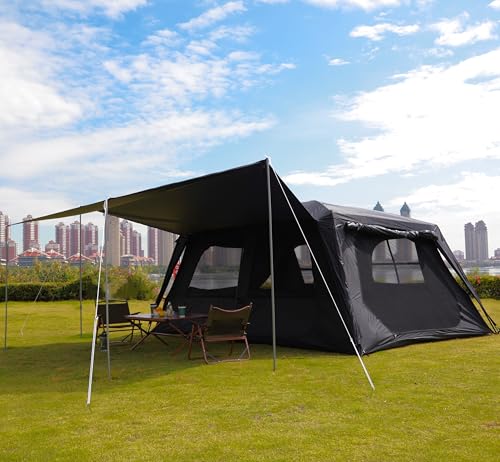 KTT Extra Large Tent 10-12-14 Person(B),Family Cabin Tents,2 Rooms,3 Doors and 3 Windows with Mesh,Straight Wall,Waterproof,Double Layer