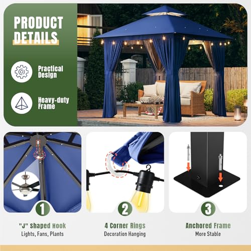 AOXUN Outdoor Gazebo for Patio 10x12, Metal Frame Canopy with Double Roofs