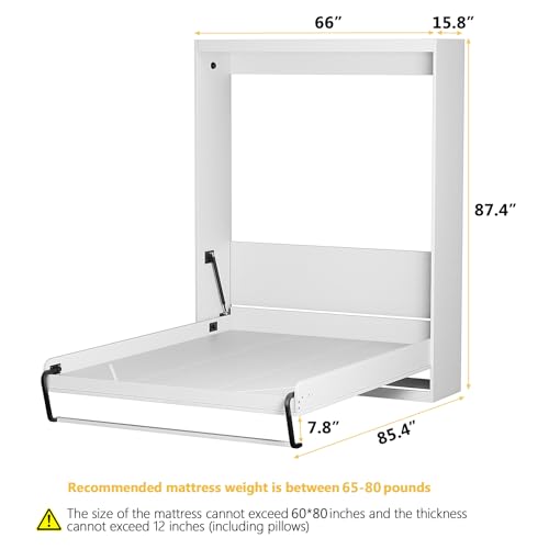 ROOMTEC Twin Size Murphy Wall Bed, White, Space-Saving Furniture Bed Frame for Bed Room,Guest Room,Home Office