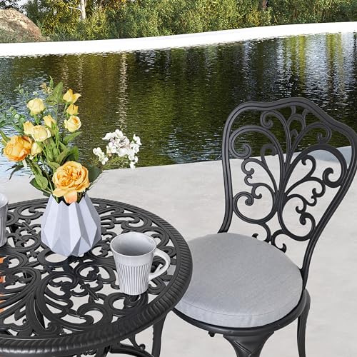 NUU GARDEN 3 Piece Bistro Set Outdoor, All Weather Cast Aluminum Patio Bistro Sets Patio Table and Chairs Set of 2 with Umbrella Hole for Yard