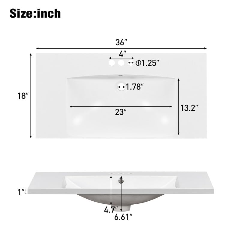 Bathroom Vanity with Sink, 36 inch Bathroom Vanity with Sink, Bathroom Sink Vanity with 3 Drawers and 2 Open Shelf, Built-in Soft Closing Door