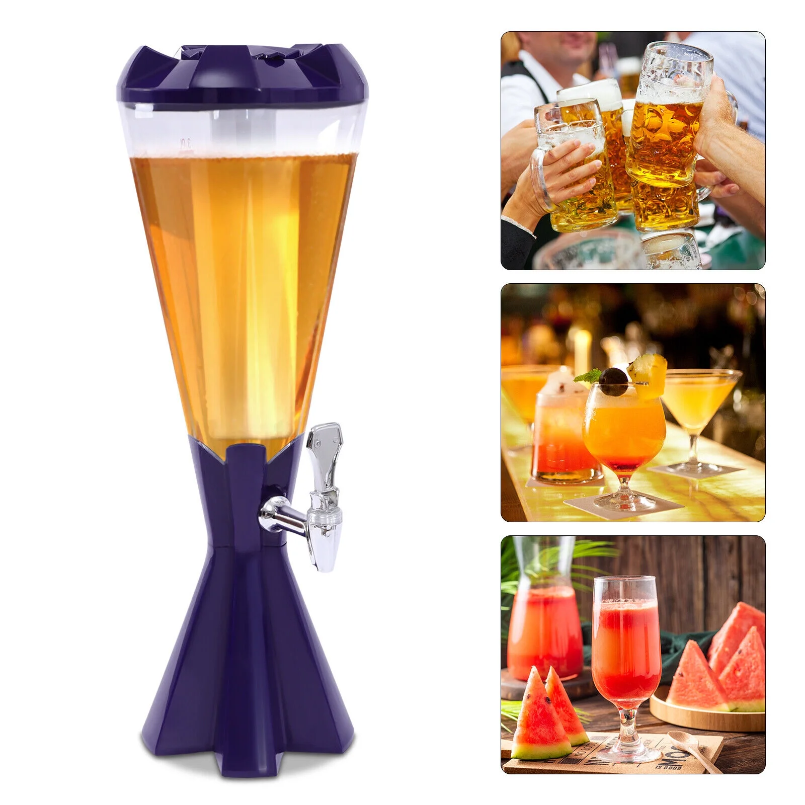 Miumaeov 3L Beer Tower Dispenser Drink Bar Container with LED Lights for Restaurant Party Bar