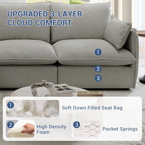 Cloud Modular Sectional Sofa, Waterproof Down Filled Sectional Sofas, High Backrest V Shaped 5 Seater Sectional Couches for Living Room