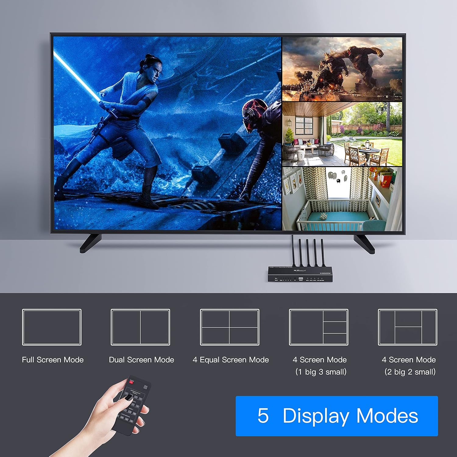 HDMI Multiviewer Switch 4x1,PORTTA HDMI Quad Multi-Viewer Seamless Switcher 4 in 1 Out with Loop, Audio Extractor to Stereo,4K
