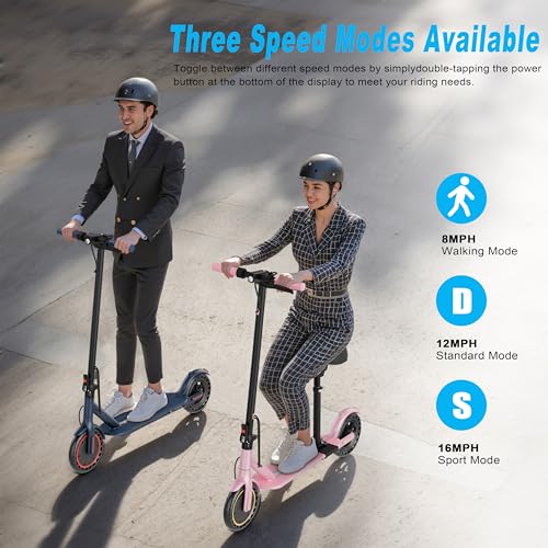Electric Scooter for Adults with Seat, Folding Commuter E Scooter with 350W Motor, 19MPH Speed, 21 Miles Long Range, Dual Brakes, App Control