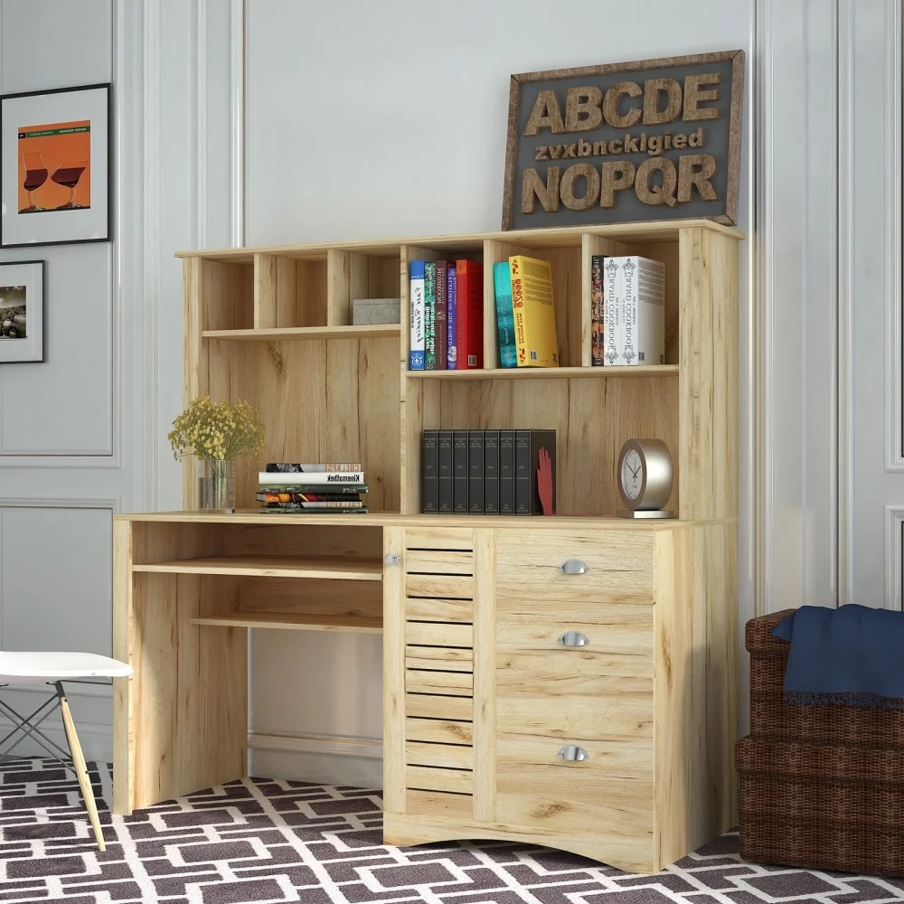 Home Office Computer Desk with Hutch Dark Brown