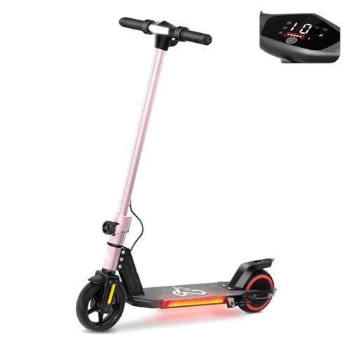 Electric Scooter for Kids Ages 6-12, Equipped with 130W Motor, LCD Display, Foldable Design, LED Color Lights, Rear Motor Brake System