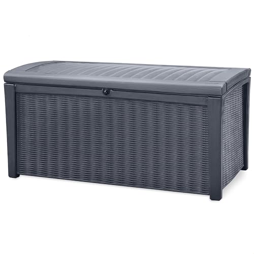 Keter Outdoor Storage Deck Box, for Patio, Backyard & Garden, Borneo, 110 Gallon, Brown - Lockable, Organizing, and Waterproof Plastic Container Bench