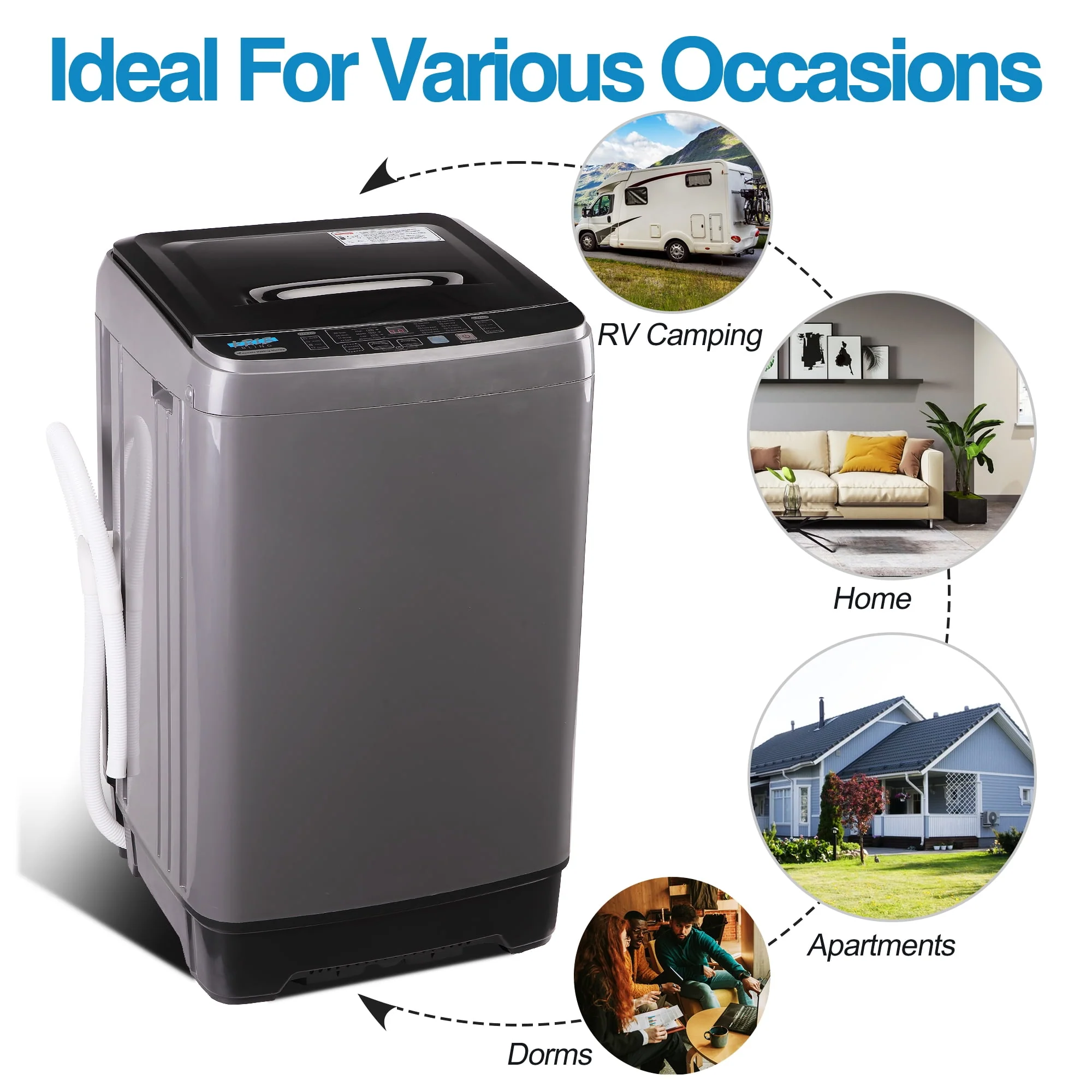 KRIB BLING Portable Washing Machine, 17.7 lbs Large Capacity Full Automatic Washing Machine, Compact Laundry Washer for Home Apartment, Coffee Gold