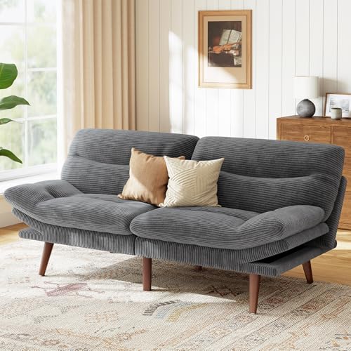 Marsail Futon Sofa Bed, Futon Couch with Adjustable Backrest & Armrests, Convertible Small Sleeper Sofa Bed for Small Apartments, Study Room, Office