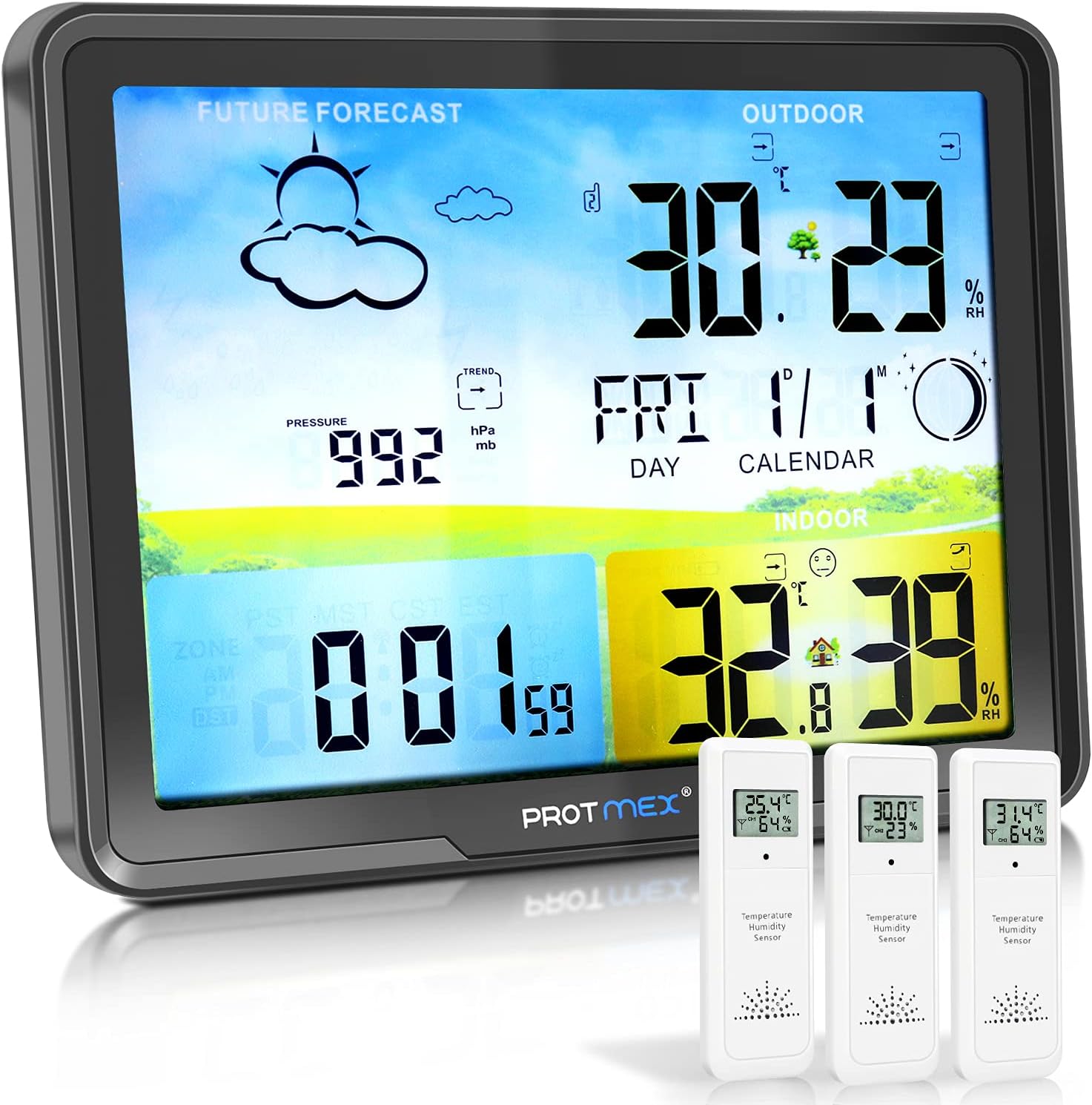 Protmex Wireless Weather Station Indoor Outdoor RCC Thermometer with 3 External Sensor