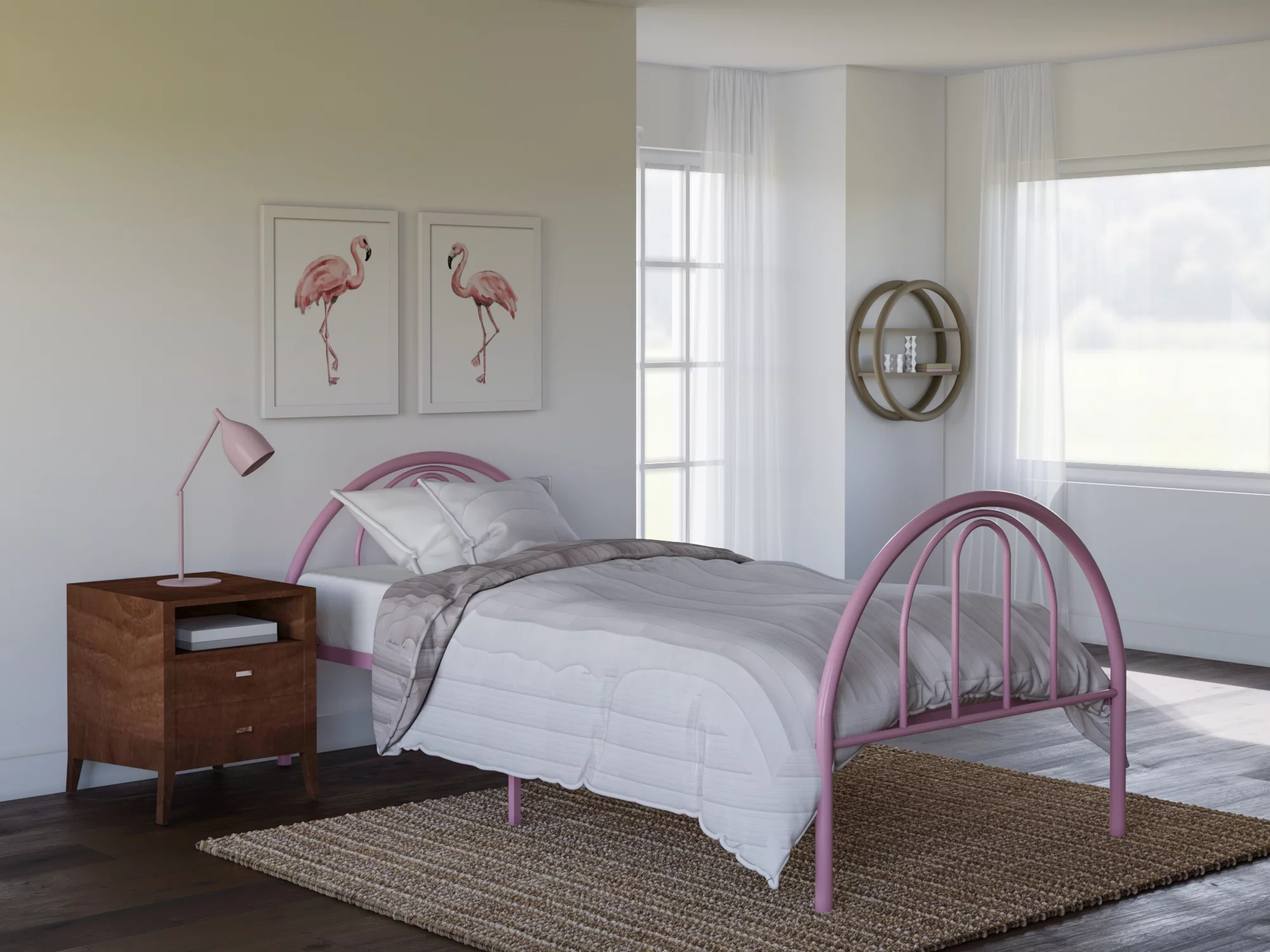 BK Furniture Brooklyn Classic Metal Bed, Twin, Pink