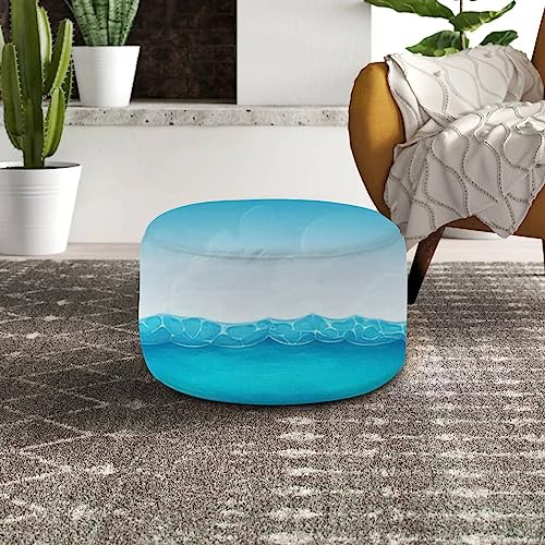 Round Pouf Ottoman Sea animals seamless Bright shells starfish colorful seabed Cute Foot Stool Foot Rest Floor Stool Bean Bag Chair Cotton Linen