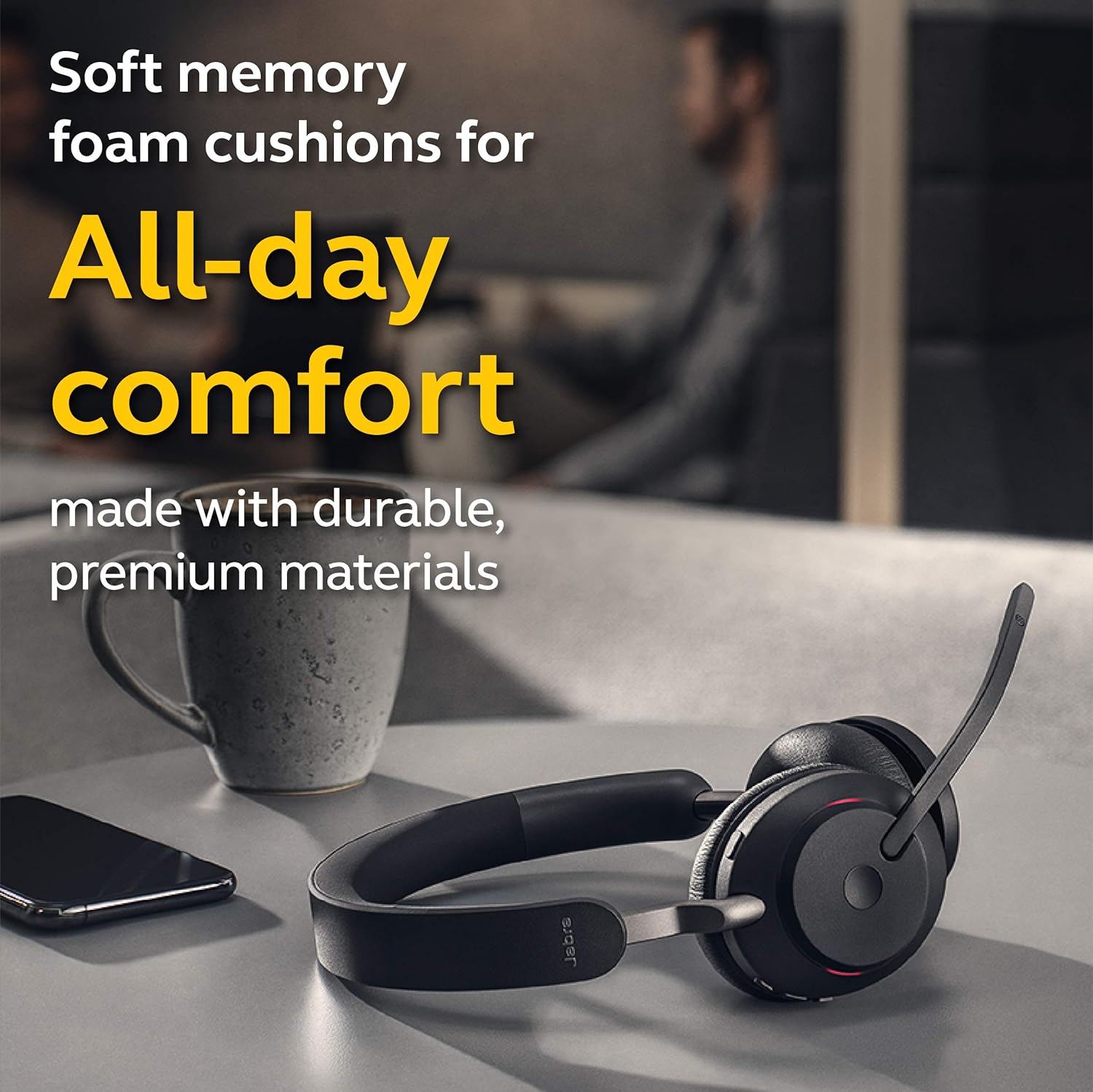 Jabra Evolve2 65 UC Wireless Headphones with Link380a, Stereo, Black – Wireless Bluetooth Headset for Calls and Music, 37 Hours of Battery Life