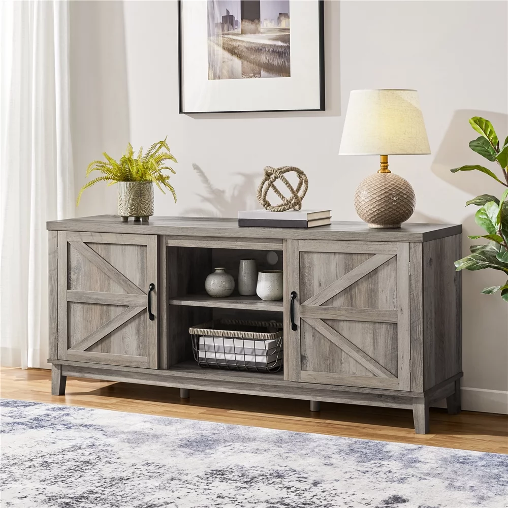 Alden Design Farmhouse Storage TV Stand for TVs up to 65", Gray